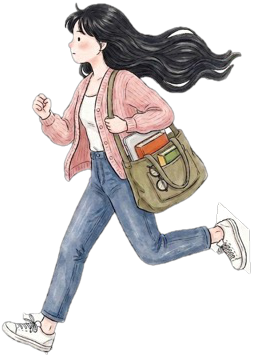 A girl running to catch the bus.